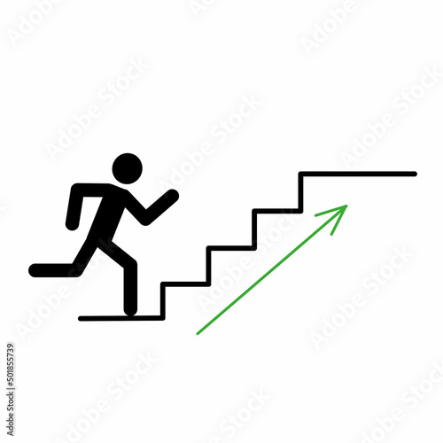 Stick man runs to success up the stairs, up arrow, human figure, business concept © Татьяна Лесогор