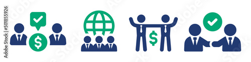 Business agreement icon vector set. Business people shaking hands and making deal symbol in graphic design.