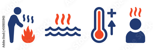 Hot icon set. Containing fire, hot water, high temperature and heat icon vector illustration.