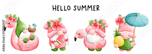 Watercolor tropical gnomes, vector illustration