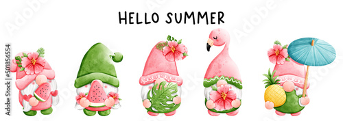 Watercolor tropical gnomes, vector illustration photo
