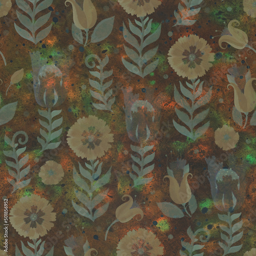 Seamless pattern with flowers. Raster illustration for packaging design, wrapper, scrapbooking or postcard.