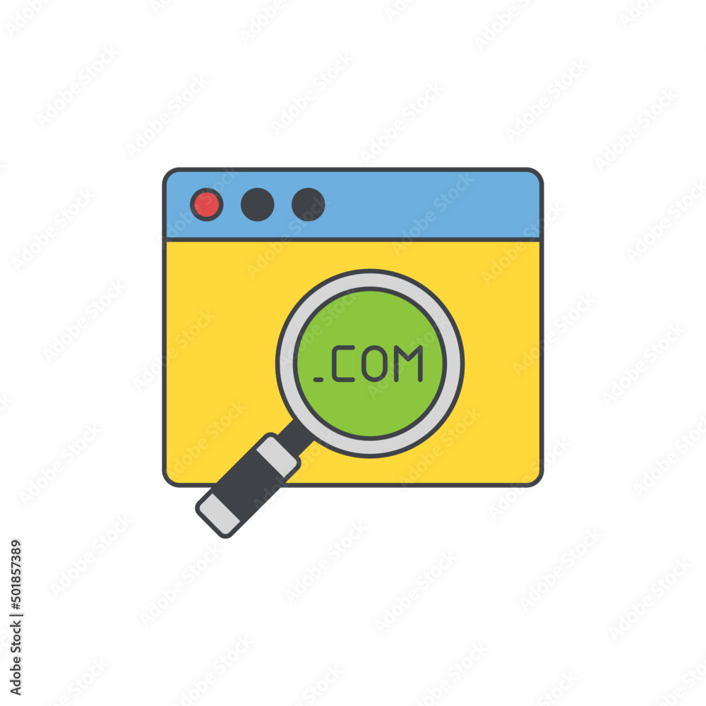 Search domain, domain on magnifier icon in color, isolated on white background Search domain, domain on magnifier icon in color, isolated on white background