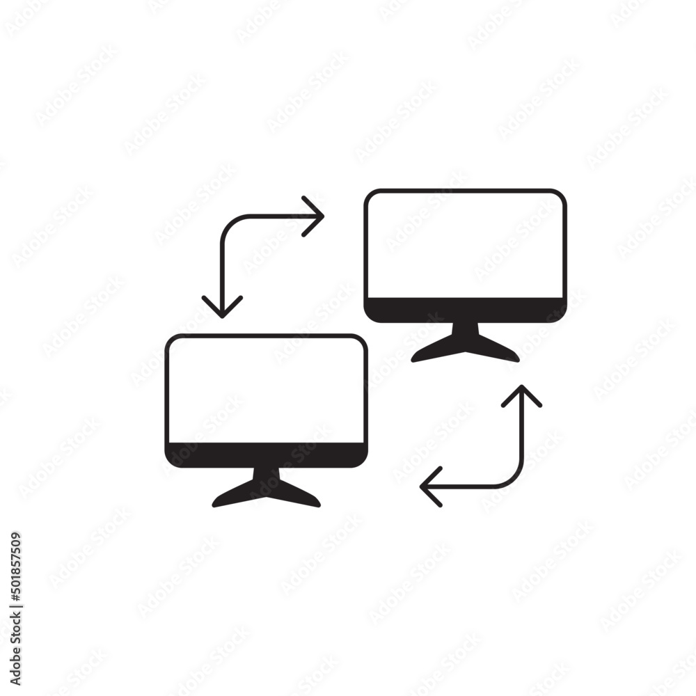 Network computer connected icon in black flat glyph, filled style isolated on white background Network computer connected icon in black flat glyph, filled style isolated on white background
