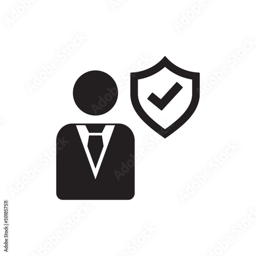 Employee, insurance protection icon in black flat glyph, filled style isolated on white background
