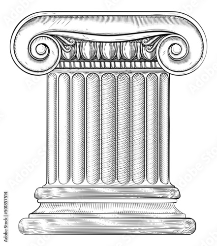 Canvas Print Column Pillar From Roman or Greek Temple Woodcut