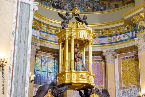 View of the interior of the Sanctuary of Tyndaris, Province of Messina. The church hosts the statue of the Black Madonna behind the main altar. photo