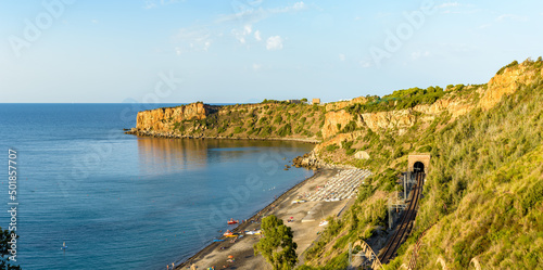 Konstfotografi View of the beautiful Torre Conca beach and cape Rais Gerbi, a quiet small gulf in Finale di Pollina near Cefalù, Sicily