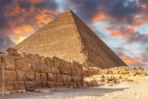 Fotografie, Tablou Pyramids of Giza, Cairo, Egypt at sunset