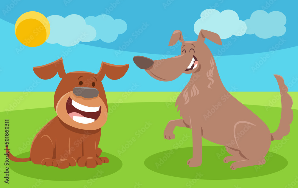 two happy cartoon dogs comic animal characters two happy cartoon dogs comic animal characters