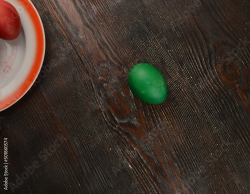 easter eggs on wooden table