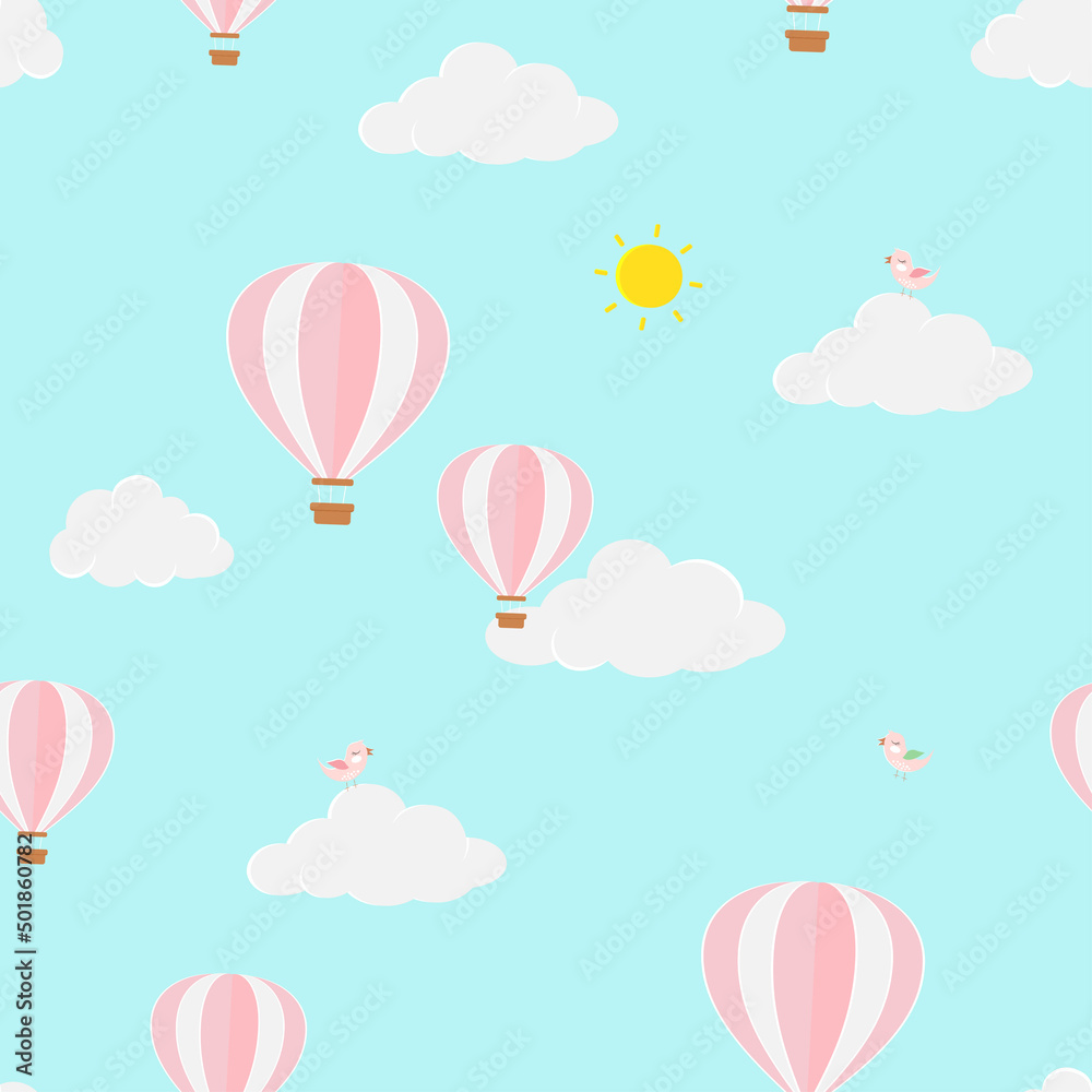 Cute birds and balloons flying in the cloud seamless pattern for fashion,fabric,textile,kid product and all print