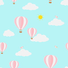 Fotobehang Luchtballon Vogeltjes en ballonnen tussen wolken  © pakatip