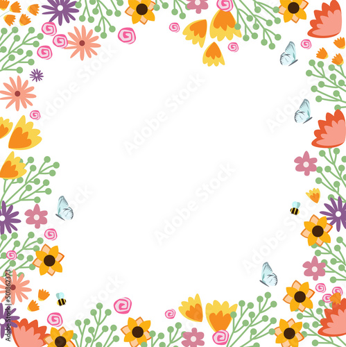 Invitation or greeting card design decorated with flowers.Floral frame