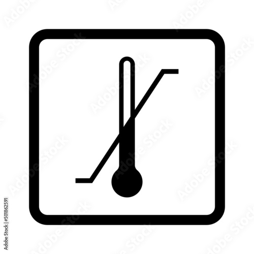 Temperature limit sign. Vector illustration of indicator of maximum and minimum temperature limits. Black thermometer icon with diagonal line. Cargo symbol. Storage conditions pictogram.