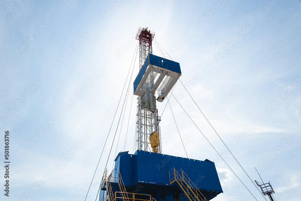 Fototapeta premium Mobile drilling rig close-up. Drilling and servicing oil and gas wells