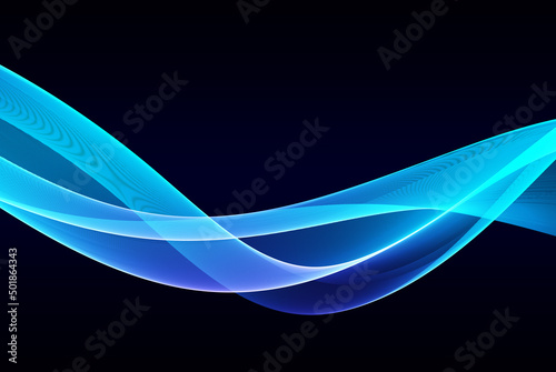 Blue wavy glowing wave flow.Abstract blue wave background on black background.