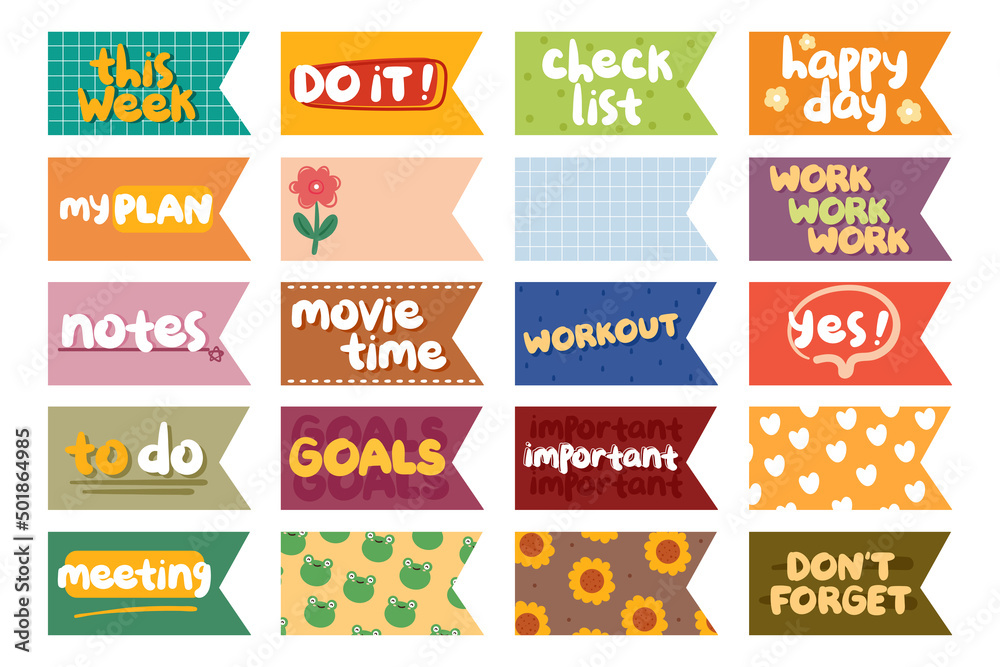 Collection of weekly or daily planner sticker, to do list, stickers templates. School scheduler and organizer