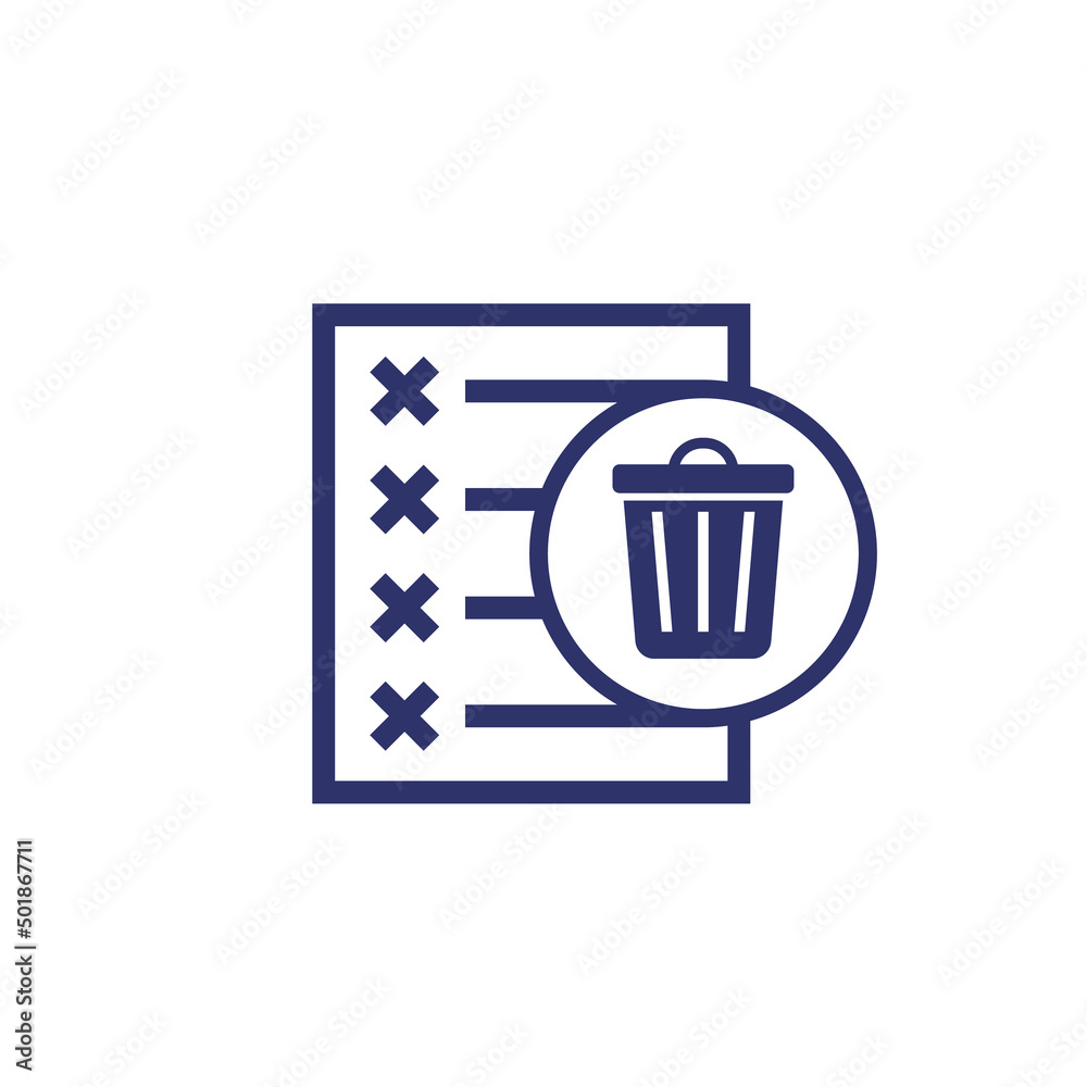 files to delete icon with a trash bin on white