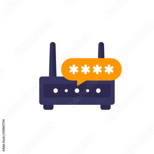 password access to wi-fi router, internet modem icon, flat vector