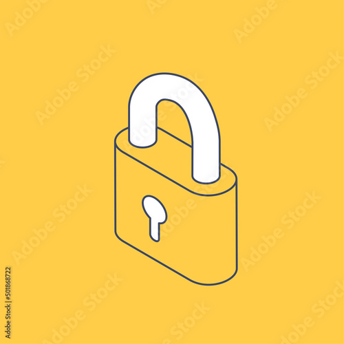 isometric vector image on a yellow background, lock sign, internet icon and data protection