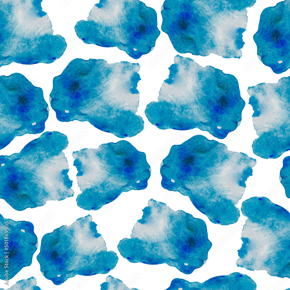 Watercolor abstract simple blobs clipart pattern, blue watercolor spots,  abstractive background, hand drawn, white, light blue blobs pattern, dotted background, turquoise, isolated