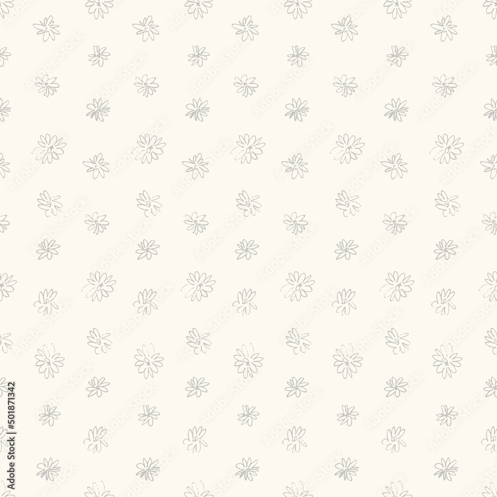 Seamless pattern with hand drawn meadow flowers in Ditzy style. Stylish dark illustrations on beige background for surface design and other design projects