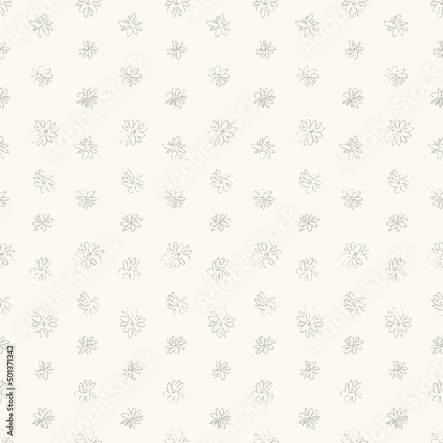 Seamless pattern with hand drawn meadow flowers in Ditzy style. Stylish dark illustrations on beige background for surface design and other design projects