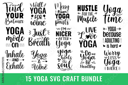 15 yoga typography svg craft design, yoga clipart vector, yoga day text craft