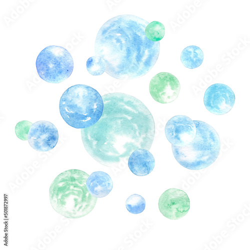 multicolor bubble hand-drawn watercolor circle isolated on white background, watercolor illustration.