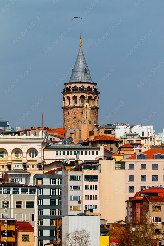 galata tower rising from the buildings