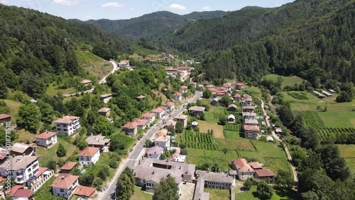 Aerial view of village of Mogilitsa, Smolyan Region, Bulgaria photo