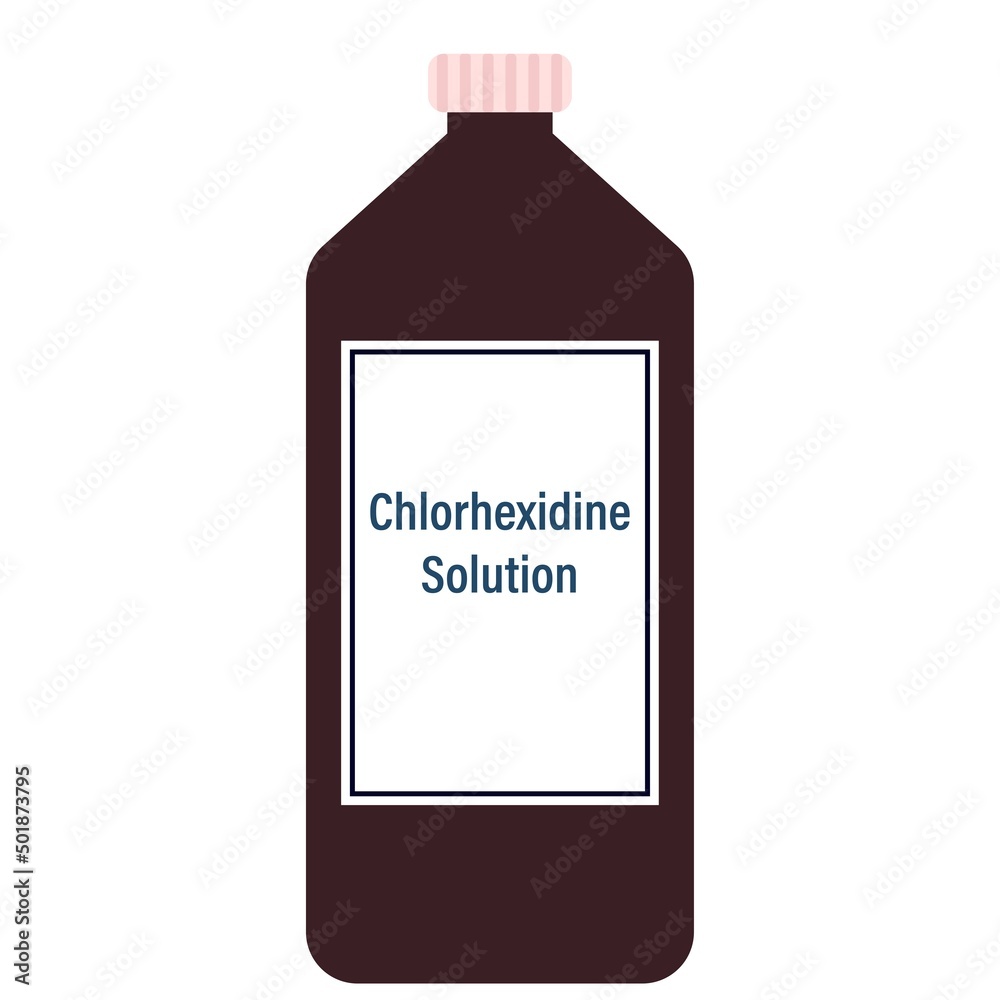 Chlorhexidine solution in a dark plastic bottle cartoon vector illustration isolated on a white background. Chlorhexidine solution in a dark plastic bottle cartoon vector illustration isolated on a white background.