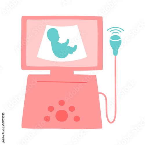 Pregnancy management icon. Embryo on ultrasound. Gynecology, obstetrics. Ultrasound machine.