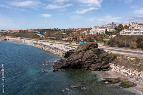 Vista de la playa del peñón del cura en el municipio de Fuengirola, Andalucía photo