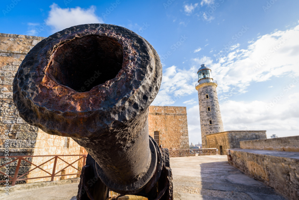 Old Lighthouse and cannon at Morro Castle, Havana, Cuba.
