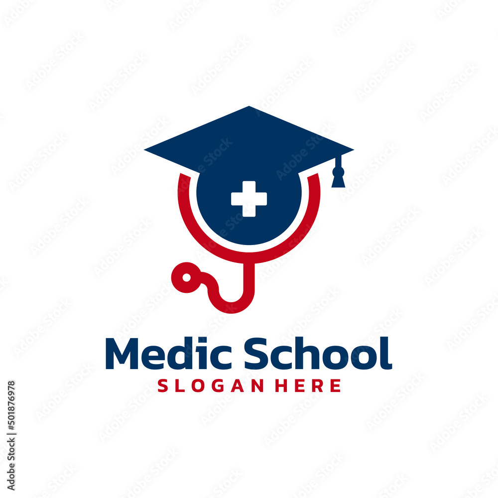 Graduate hat and stethoscope logo vector. Medical and nursing education logo template design concept. Graduate hat and stethoscope logo vector. Medical and nursing education logo template design concept.
