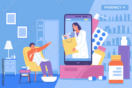Online Pharmacy Flat Background