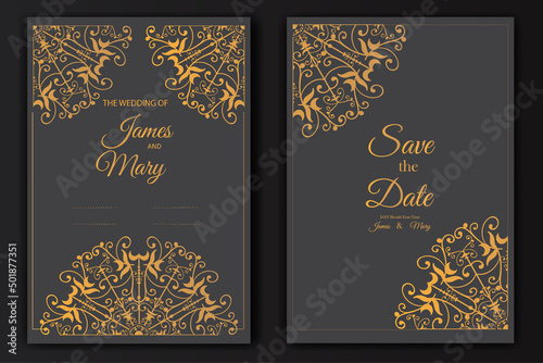 luxury wedding invitation card design with Elegant Mandala background | Gold flower wedding invitation card template | Luxury mandala background with golden arabesque