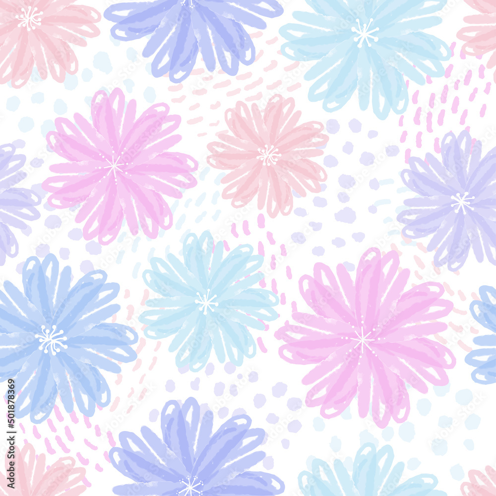 seamless mixed pastel blooms and dot pattern background , greeting card or fabric