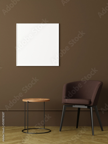 Fototapeta Naklejka Na Ścianę i Meble -  Modern and minimalist square white poster or photo frame mockup on the wall in the living room. 3d rendering.