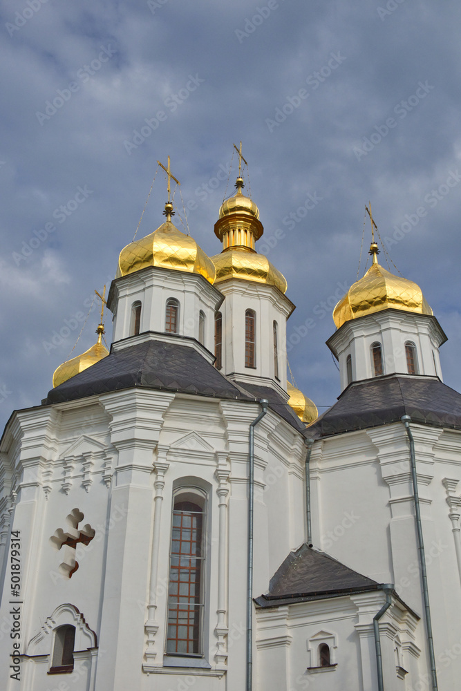 Catherine's Church is a functioning church in Chernihiv, Ukraine. St. Catherine's Church was built in the Cossack period and is distinguished by its five gold domes in the Ukrainian Baroque style. Catherine's Church is a functioning church in Chernihiv, Ukraine. St. Catherine's Church was built in the Cossack period and is distinguished by its five gold domes in the Ukrainian Baroque style.