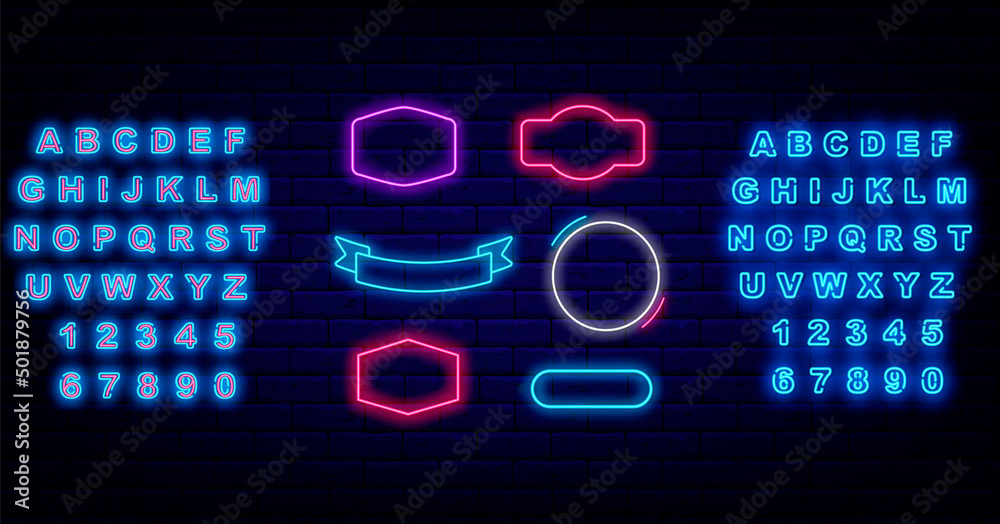 Neon frames collection. Different shapes set. Empty signboard. Shiny blue alphabet. Vector stock illustration Neon frames collection. Different shapes set. Empty signboard. Shiny blue alphabet. Vector stock illustration