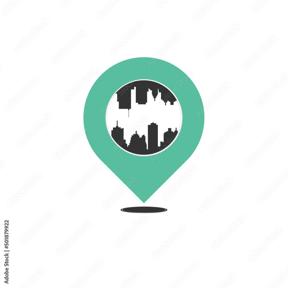 Obraz premium Three GPS pointers with city silhouette
