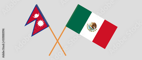 Crossed flags of Nepal and Mexico. Official colors. Correct proportion