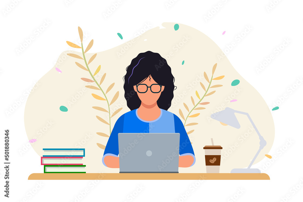 Girl working on laptop, happy woman, business woman, social media, creative people, working at home, office workplace, study, social network, lifestyle, background Girl working on laptop, happy woman, business woman, social media, creative people, working at home, office workplace, study, social network, lifestyle, background
