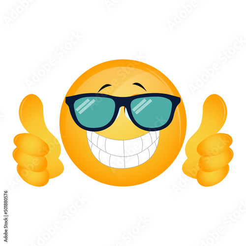 Vector design of an emoticon showing thumbs up with sunglass