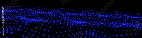 widescreen background in the form of the sea with waves of blue glowing dots in the dark
