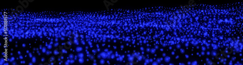 widescreen background in the form of the sea with waves of blue glowing dots in the dark
