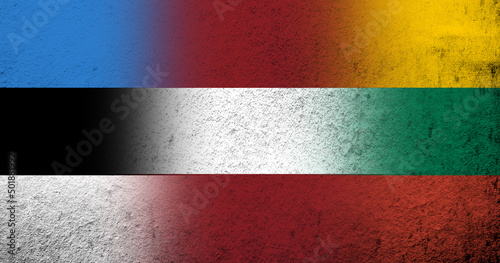 National flags of Baltic countries - Estonia, Latvia and Lithuania. Grunge background